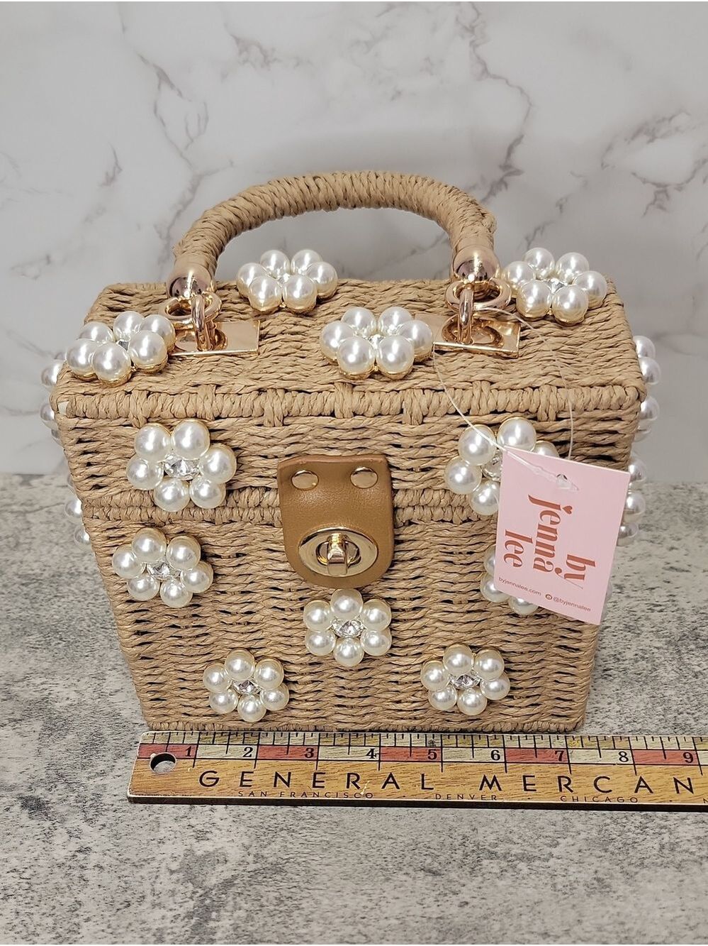 Daisy Embellished Straw Bucket Bag | Rattan Flower Box Purse by Jenna Lee - Picture 7 of 9